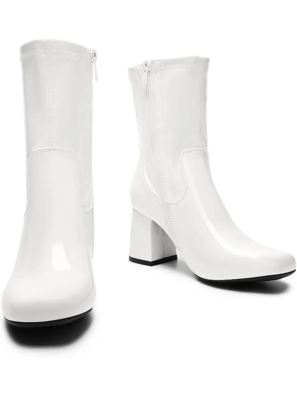 👢DREAM PAIRS Women's White-Pat Mid Calf Ankle Boots Low Block Heels Square Toe